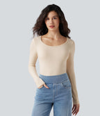 HeatCore Scoop Neck Long Sleeve Skinny Casual Warming Bodysuit — Whitecap Gray — view 9