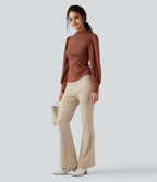 Mock Neck Long Sleeve Ruched Casual Top — Maple Syrup — view 6