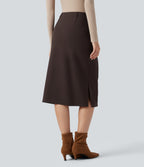 Wear-Resistant High Waisted Split Midi Ponte Roma Work Skirt — After Dark — view 2