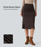 Wear-Resistant High Waisted Split Midi Ponte Roma Work Skirt — After Dark — view 1