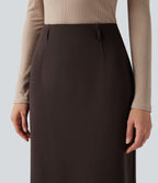 Wear-Resistant High Waisted Split Midi Ponte Roma Work Skirt — After Dark — view 4
