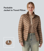 Packable Stand Collar Long Sleeve Zipper Casual Synthetic Down Jacket with Pockets — Coca Mocha — view 1