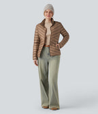 Packable Stand Collar Long Sleeve Zipper Casual Synthetic Down Jacket with Pockets — Coca Mocha — view 6