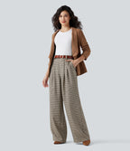 High Waisted Plaid Work Baggy Trousers with Pockets — Cedar Plaid — view 6