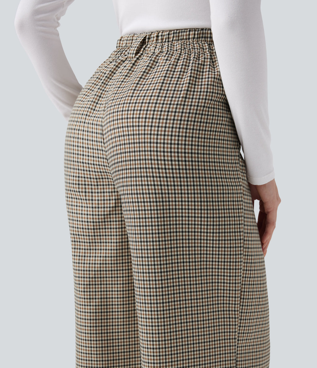 High Waisted Plaid Work Baggy Trousers with Pockets — Cedar Plaid — view 5