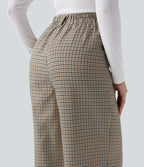 High Waisted Plaid Work Baggy Trousers with Pockets — Cedar Plaid — view 5
