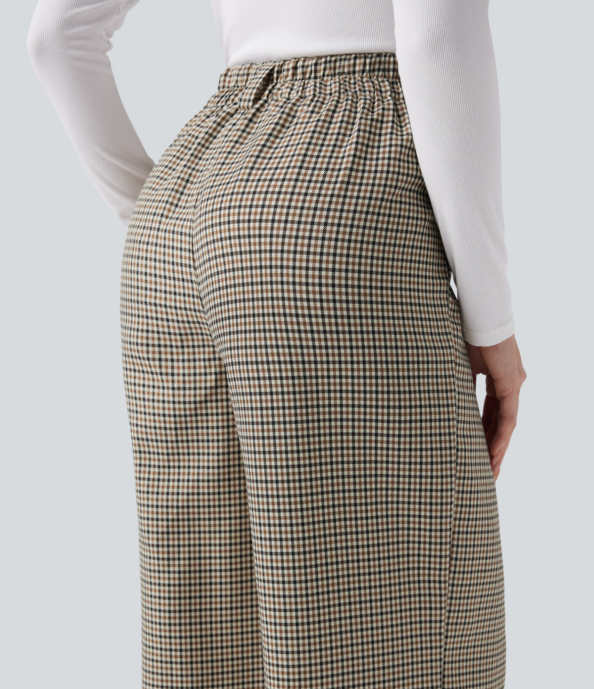 High Waisted Plaid Work Baggy Trousers with Pockets — Cedar Plaid — view 5