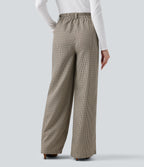 High Waisted Plaid Work Baggy Trousers with Pockets — Cedar Plaid — view 2