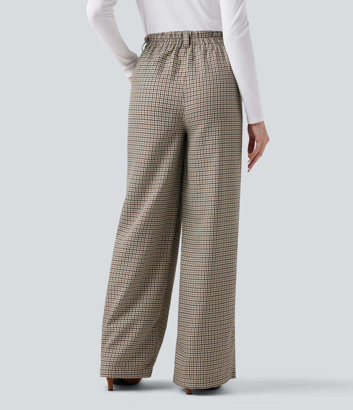 High Waisted Plaid Work Baggy Trousers with Pockets — Cedar Plaid — view 2