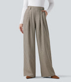High Waisted Plaid Work Baggy Trousers with Pockets — Cedar Plaid — view 3