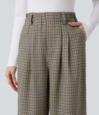 High Waisted Plaid Work Baggy Trousers with Pockets — Cedar Plaid — view 4