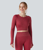 Sparkle OneForm Seamless Flow Round Neck Long Sleeve Thumb Hole Cropped Workout Sports Top — Samba — view 1