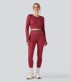 Sparkle OneForm Seamless Flow Round Neck Long Sleeve Thumb Hole Cropped Workout Sports Top — Samba — view 5