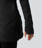 High Collar Long Sleeve Thumb Holes Zip Hem Detail Stretch Fabric Slim Casual Quilted Jacket with Pockets — Black — view 8