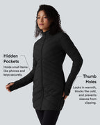 High Collar Long Sleeve Thumb Holes Zip Hem Detail Stretch Fabric Slim Casual Quilted Jacket with Pockets — Black — view 5