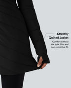 High Collar Long Sleeve Thumb Holes Zip Hem Detail Stretch Fabric Slim Casual Quilted Jacket with Pockets — Black — view 4