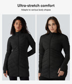 High Collar Long Sleeve Thumb Holes Zip Hem Detail Stretch Fabric Slim Casual Quilted Jacket with Pockets — Black — view 3
