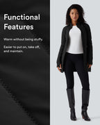 High Collar Long Sleeve Thumb Holes Zip Hem Detail Stretch Fabric Slim Casual Quilted Jacket with Pockets — Black — view 2