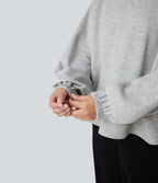 Mock Neck Long Sleeve High Low Casual Sweatshirt with Pocket — Fog Gray — view 6