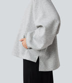 Mock Neck Long Sleeve High Low Casual Sweatshirt with Pocket — Fog Gray — view 5