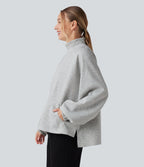 Mock Neck Long Sleeve High Low Casual Sweatshirt with Pocket — Fog Gray — view 1