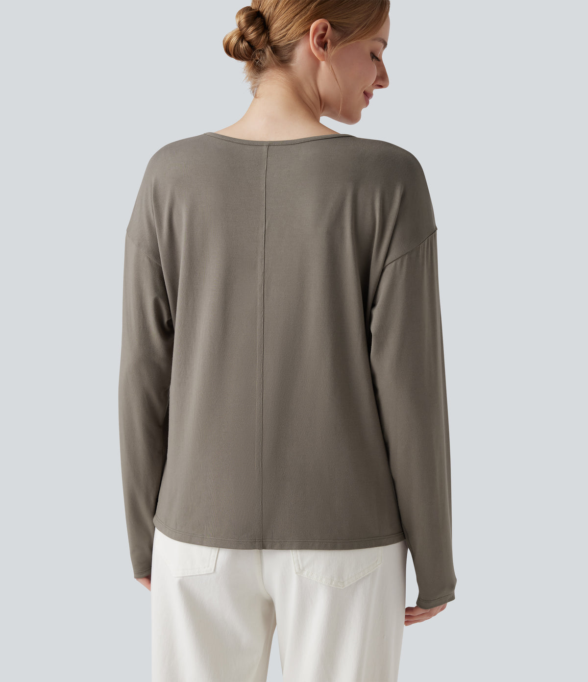 Round Neck Raglan Long Sleeve Casual Top — Moon Rock — view 5
