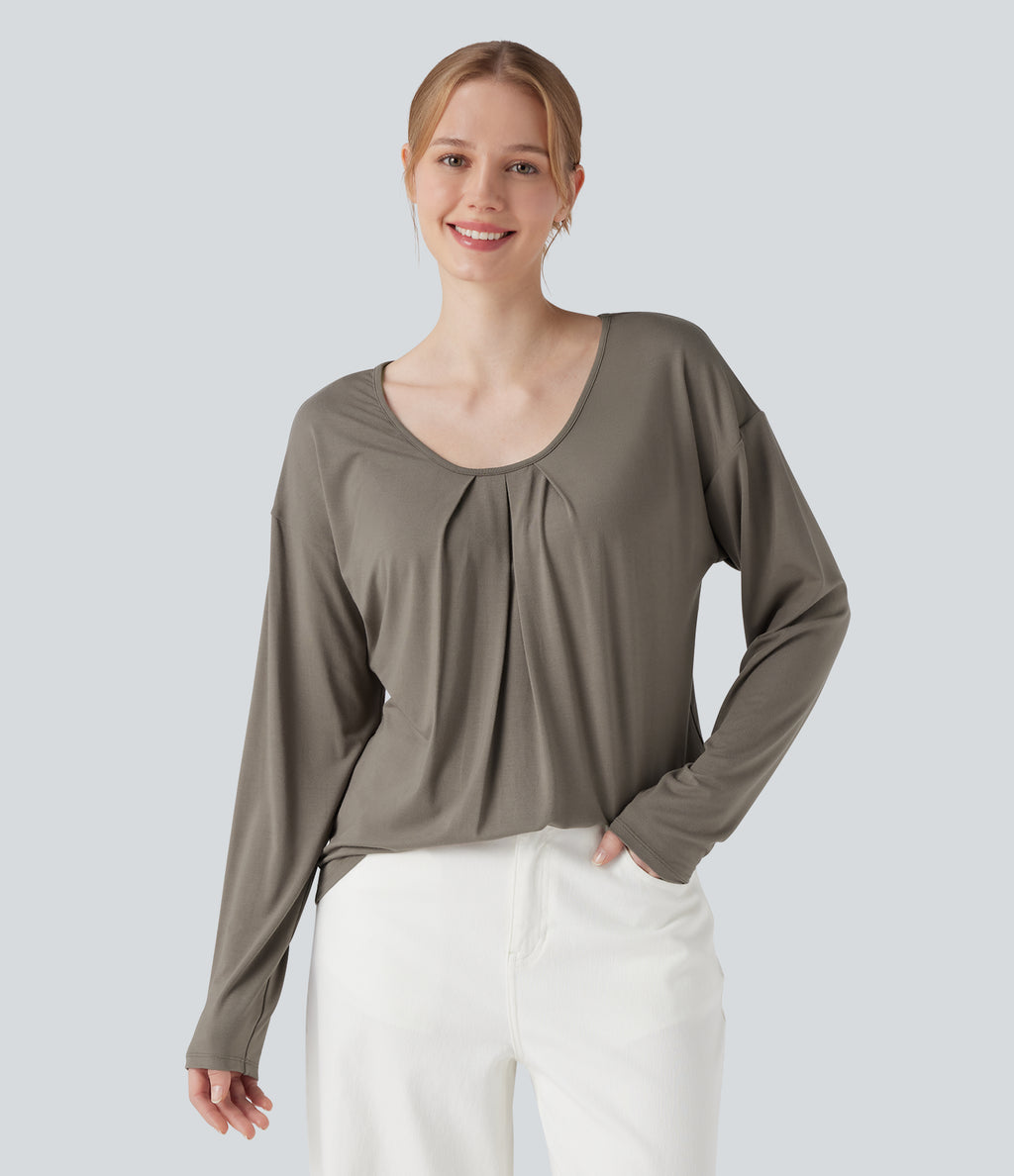 Round Neck Raglan Long Sleeve Casual Top — Moon Rock — view 1