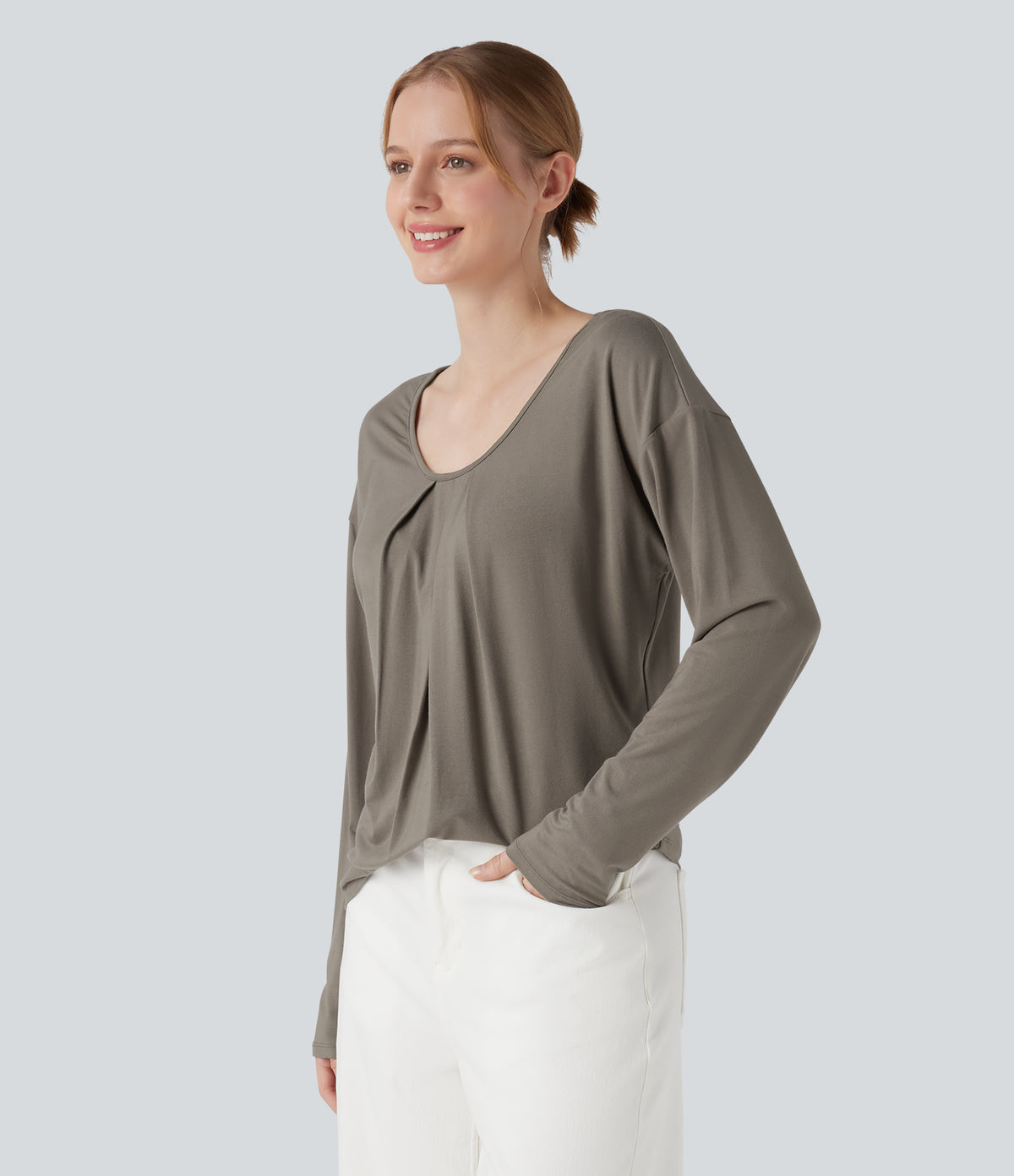 Round Neck Raglan Long Sleeve Casual Top — Moon Rock — view 3