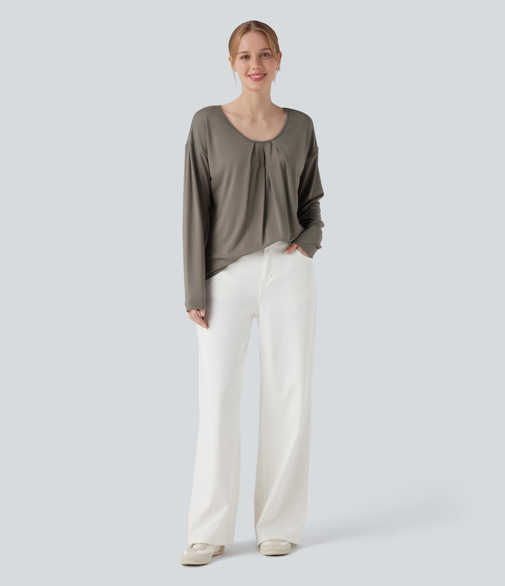 Round Neck Raglan Long Sleeve Casual Top — Moon Rock — view 7