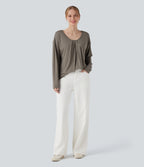 Round Neck Raglan Long Sleeve Casual Top — Moon Rock — view 7