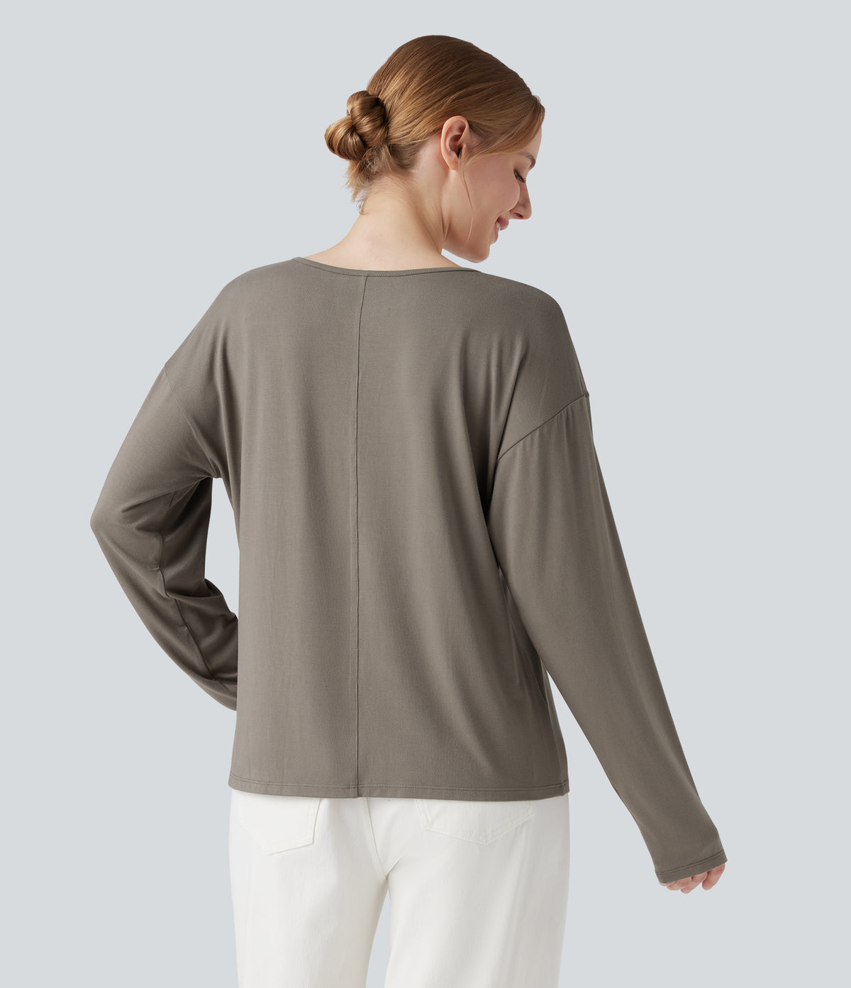 Round Neck Raglan Long Sleeve Casual Top — Moon Rock — view 2