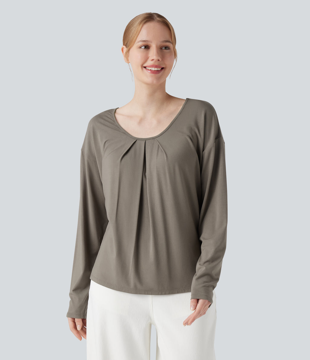 Round Neck Raglan Long Sleeve Casual Top — Moon Rock — view 6