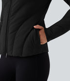PuffFlex High-neck Long Sleeve Stretchy Casual Quilted Jacket with Pockets — Black — view 5