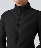 PuffFlex High-neck Long Sleeve Stretchy Casual Quilted Jacket with Pockets — Black — view 4