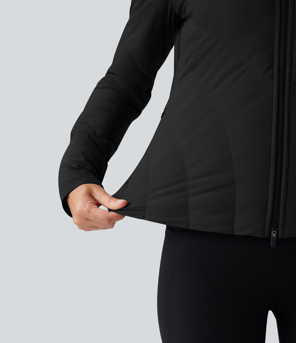 PuffFlex High-neck Long Sleeve Stretchy Casual Quilted Jacket with Pockets — Black — view 6