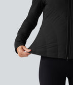 PuffFlex High-neck Long Sleeve Stretchy Casual Quilted Jacket with Pockets — Black — view 6