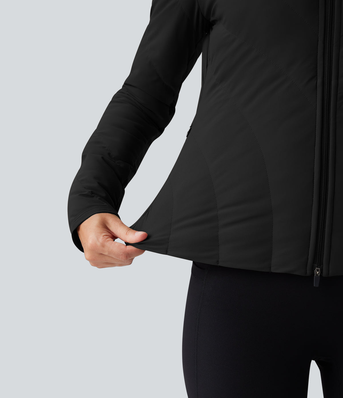 PuffFlex High-neck Long Sleeve Stretchy Casual Quilted Jacket with Pockets — Black — view 6