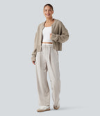 Long Sleeve Zip Fly Casual Bomber Cardigan — Chinchilla — view 6