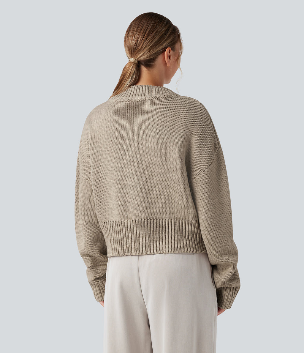 Long Sleeve Zip Fly Casual Bomber Cardigan — Chinchilla — view 2