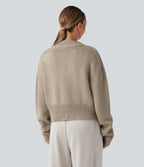Long Sleeve Zip Fly Casual Bomber Cardigan — Chinchilla — view 2