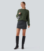 Round Neck Long Sleeve Casual Jumper — Dark Green Floral Yarn — view 6