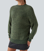 Round Neck Long Sleeve Casual Jumper — Dark Green Floral Yarn — view 4