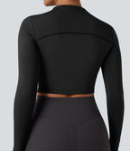 Mock-neck Long Sleeve Slim Yoga Sports Top — Black — view 5
