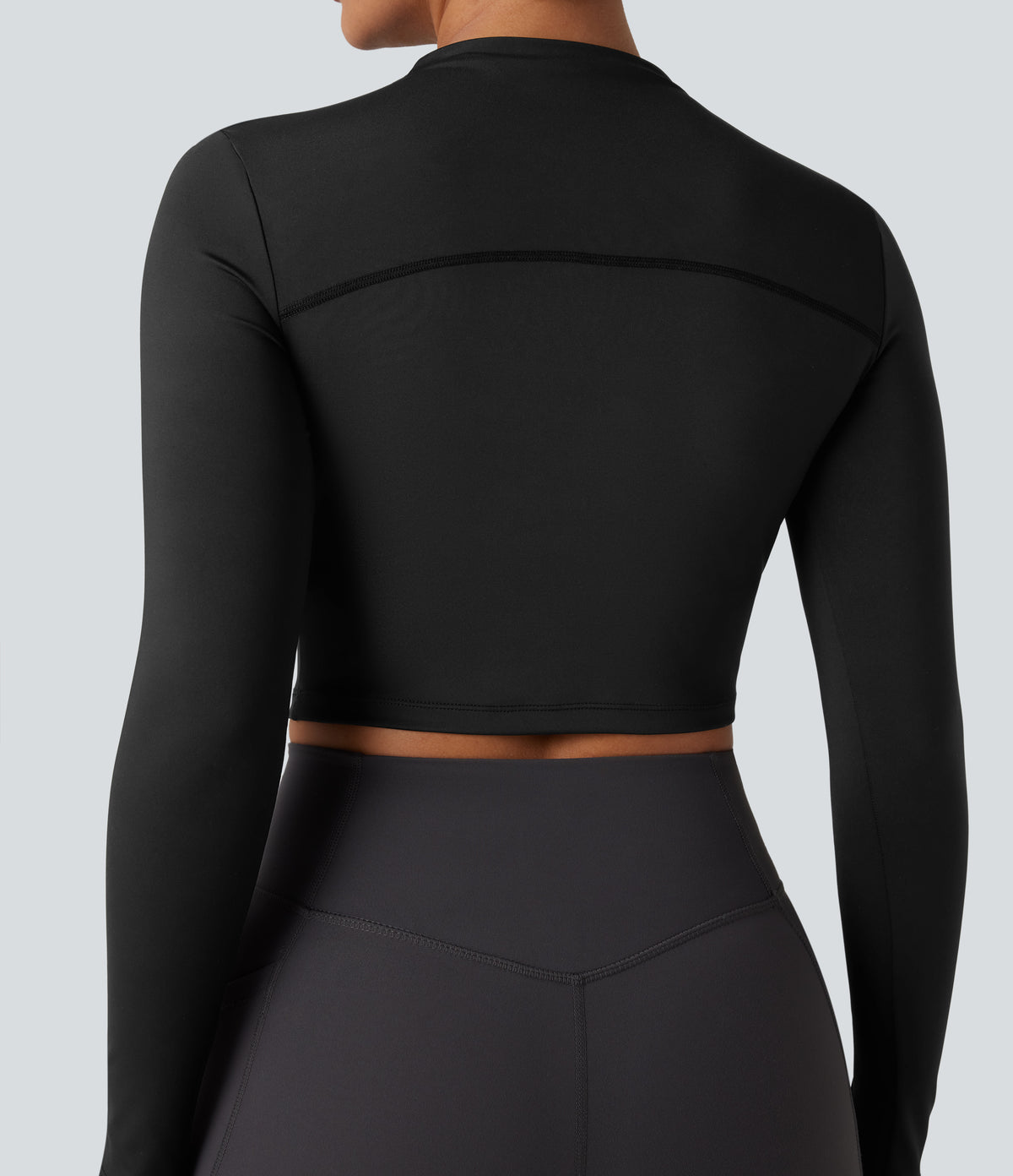 Mock-neck Long Sleeve Slim Yoga Sports Top — Black — view 5