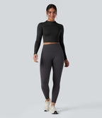 Mock-neck Long Sleeve Slim Yoga Sports Top — Black — view 6