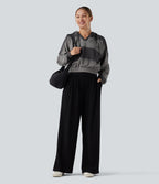 Hooded Drawstring Long Sleeve Patchwork Casual Sports Sweatshirt — Pirate Black — view 6