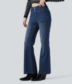 High Waisted Bootcut Casual Jeans with Pockets — Blue Surf Denim — view 3