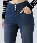 High Waisted Bootcut Casual Jeans with Pockets — Blue Surf Denim — view 4