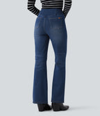 High Waisted Bootcut Casual Jeans with Pockets — Blue Surf Denim — view 2