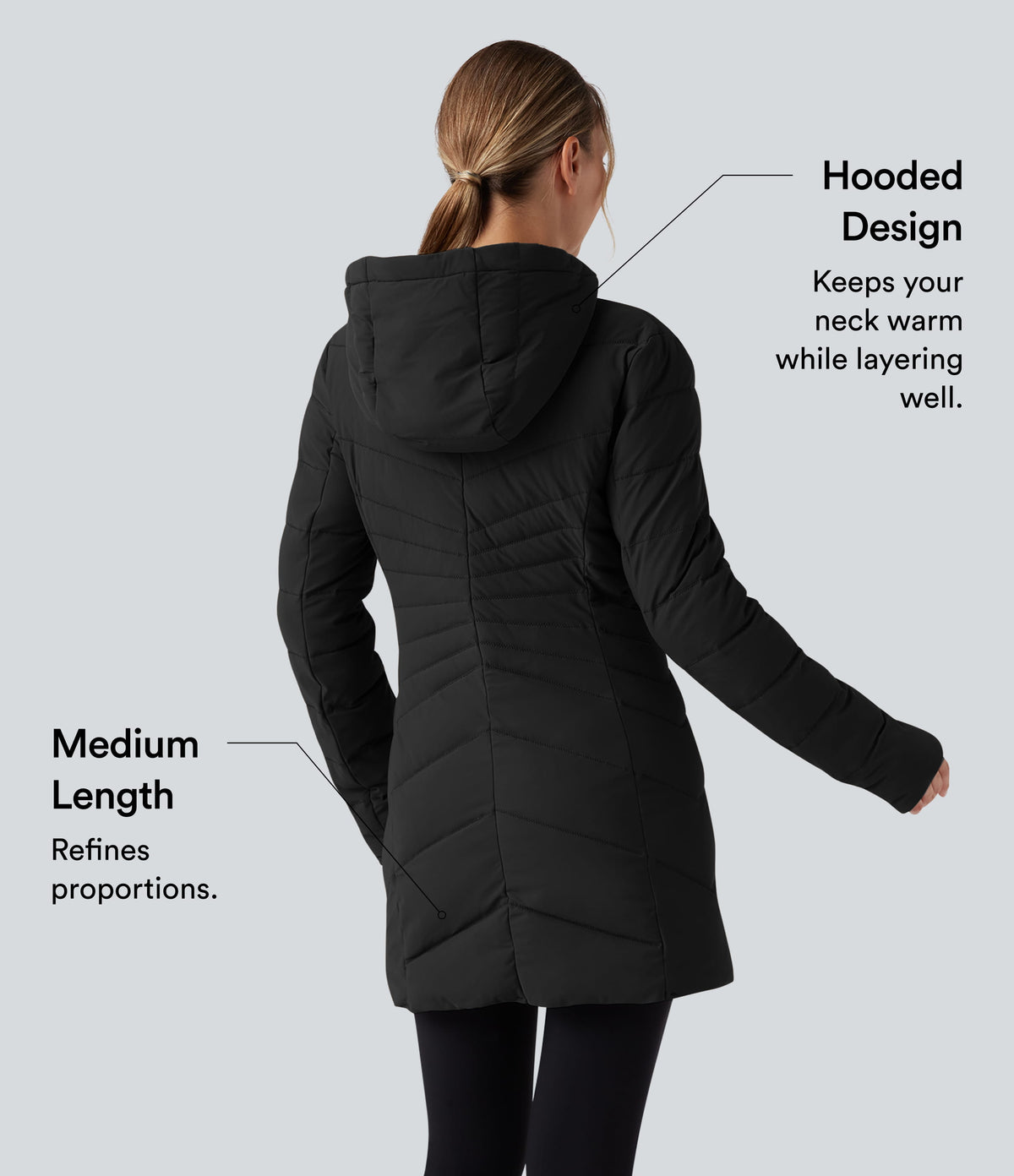 PuffFlex Hooded Longline Stretchy Casual Quilted Jacket with Pockets — Black — view 5